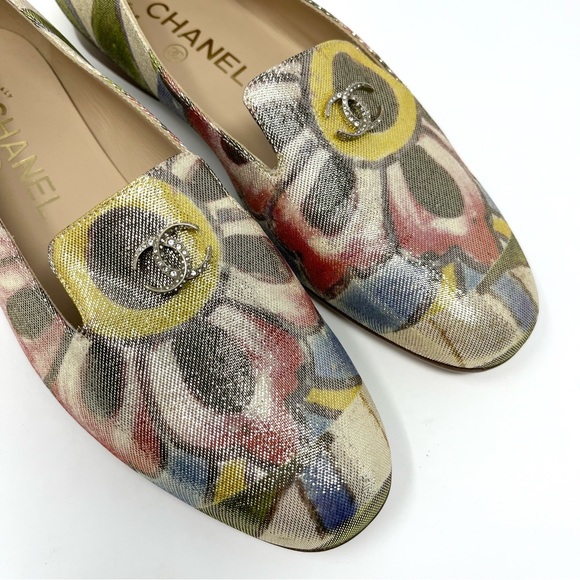 NEW Chanel Interlocking CC Logo Loafers Flats Shoes Gold Floral Leather 36.5 6 - Picture 3 of 12